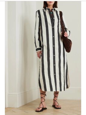 TOTEME Striped Jacquard-trimmed Cotton-blend Maxi Shirt Dress SIZE EUR 36 US 4
